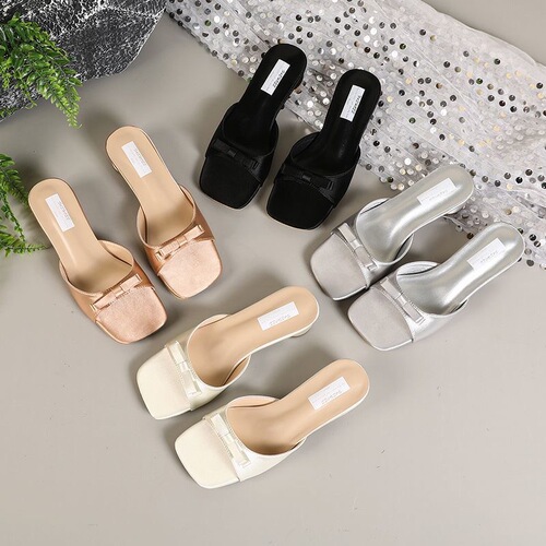 Women's Spring New Fashionable Outdoor Wear French Breeze Square Head Butterfly Knot One-piece Slippers