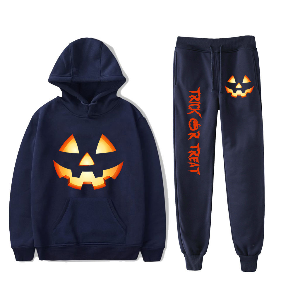 Women's Clothing creative pumpkin ghost face cartoon hooded sweatshirt leggings sports suit_voghion.com