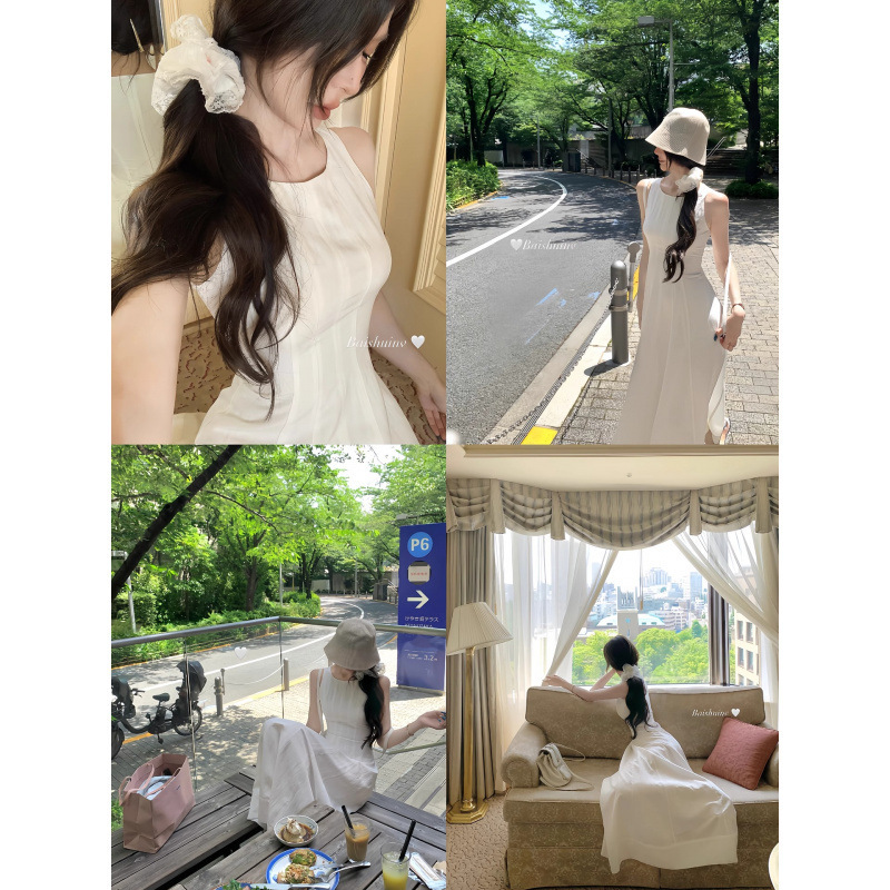 韩系时尚无袖背心连衣裙女夏季设计感小众修身显瘦温柔风休闲长裙|undefined