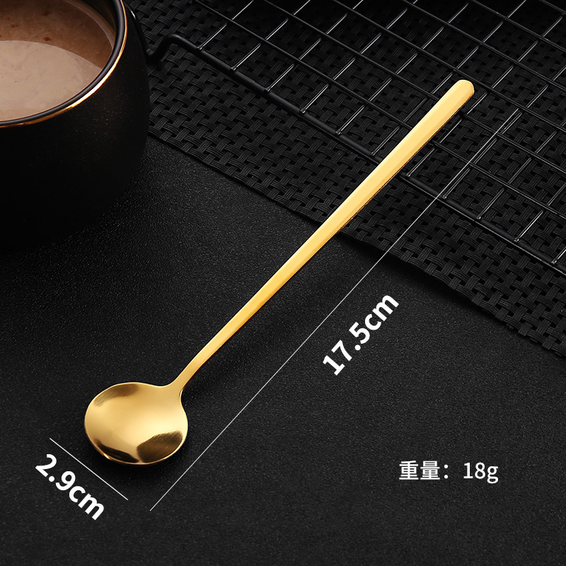 304 ステンレス鋼ゴールデン小さなラウンドスプーンコーヒースプーンロングハンドルツバメの巣撹拌スプーン家庭用蜂蜜デザートスプーンクロスボーダー|undefined