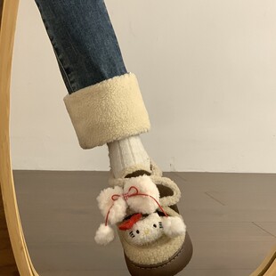 Cartoon Kitten Warm Cotton Shoes for Women 2024 Winter New Thickeneded Fleece-Lined Sweet Velcro Thick-Soled Snow Boots