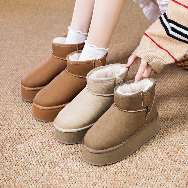 羊毛防水雪地靴女厚底6cm真皮雪地棉鞋小码30313233增高短筒棉靴