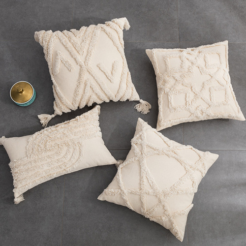 Cross-border hot selling bohemian Moroccan cotton tufted embroidered throw pillow cover ins sofa cushion tassel cushion cover