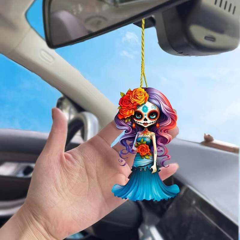 Halloween nuevo horror cicatriz cara chica fiestas colgante acrílico plano transfronterizo colgante espejo retrovisor de automóvil image 2