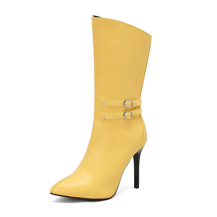 New high-heeled mid-calf boots with high pointed heels and side zippers for women plus size fashion boots_voghion.com