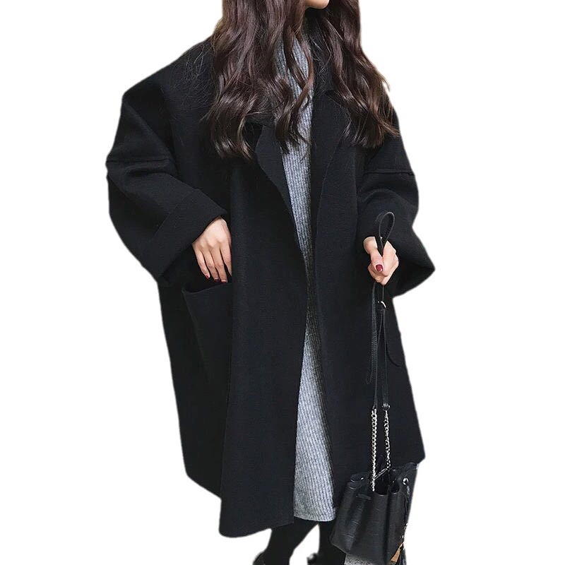 Демисезонное шерстяное пальто, удлиненная куртка, для подростков, plus size, коллекция 2023 года, корейский стиль, средняя длина