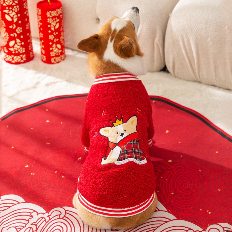 Otoño y invierno de Año Nuevo Keqi Tang traje de perro pequeño y mediano perro salchicha dos patas abrigo de algodón banco perro ropa de mascotas