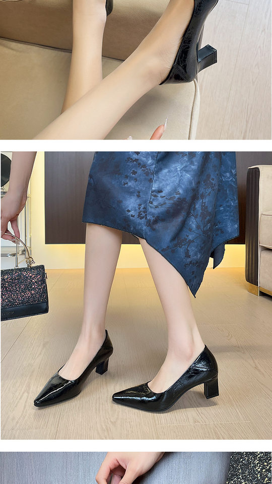 Giày cao gót nữ mũi vuông gót thô 3–6 cm kiểu Pháp thanh lịch, đế cao su, đi làm dự tiệc — Màu cà phê, Màu trắng ngà, màu đen chi tiết 11