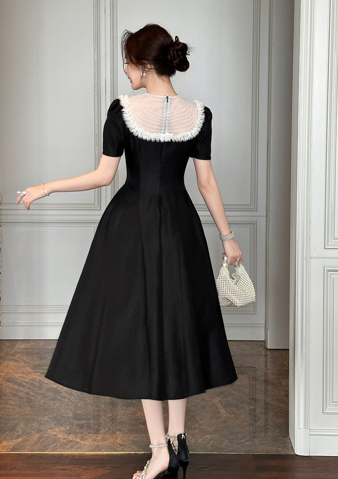 Váy maxi nữ thắt eo kiểu Hepburn thanh lịch, dáng xòe eo thon — Màu đen chi tiết 7
