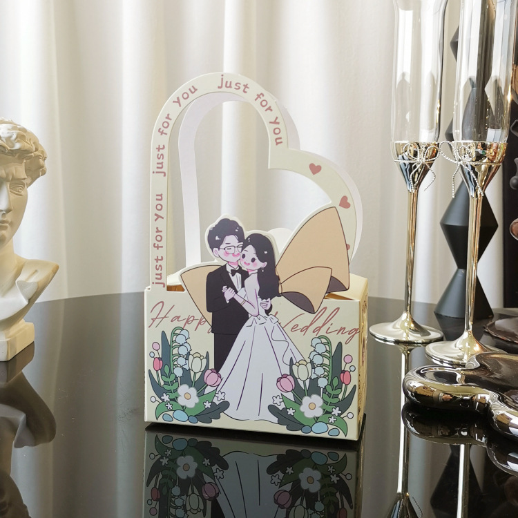 ネット赤手描きイラスト漫画手提げケースかわいい結婚喜糖箱結婚式婚約領収書喜糖箱テーブル糖箱|undefined