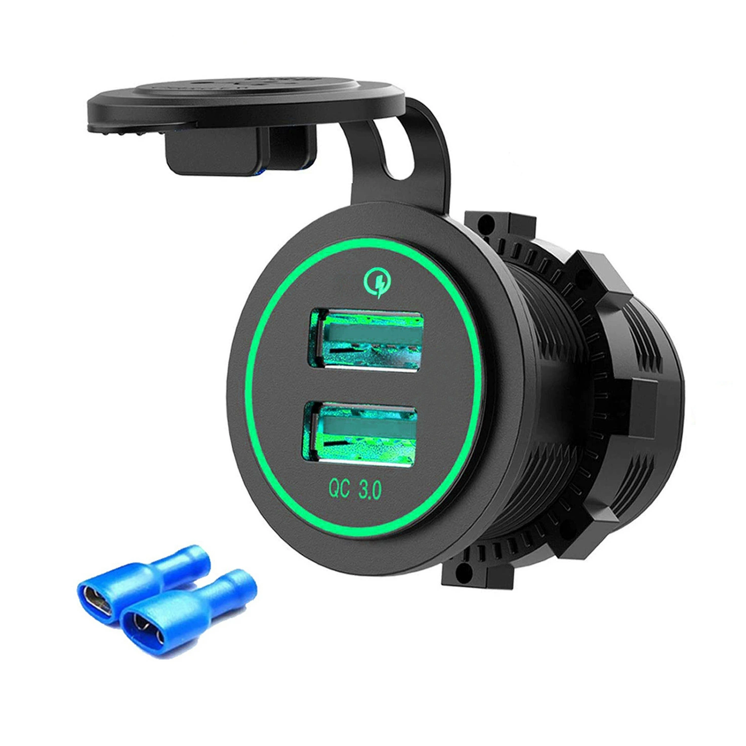 Автомобильный/мотоциклетный USB-зарядник с QC3.0, быстрая зарядка 12-24V