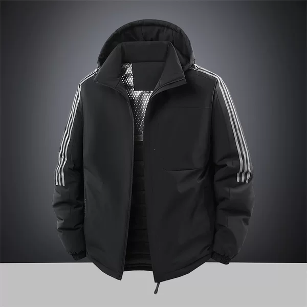 [Graphene Cotton Jacket] Winter hooded cotton jacket, classic three-stripe design, long-sleeved, unisex, and knee-length