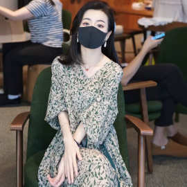 2633】大码女装碎花连衣裙七分袖胖MM宽松显瘦遮肉印花裙子中长款
