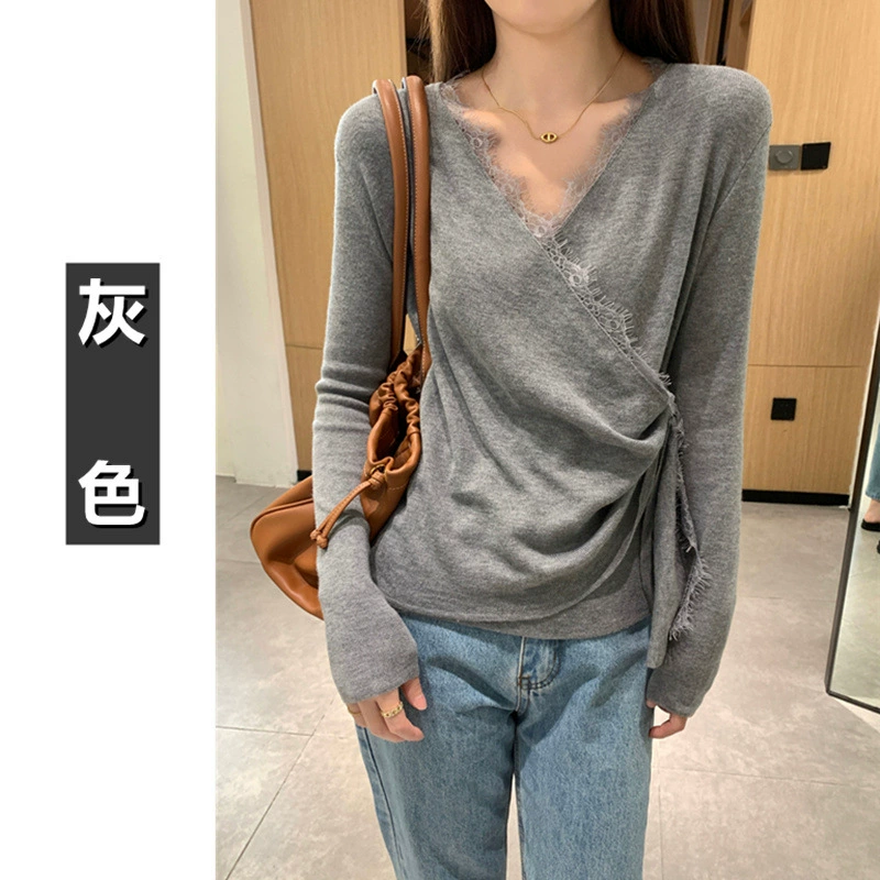 NUNBAI Demi-season lace small design knitted long-sleeve, Korean style, trend of season