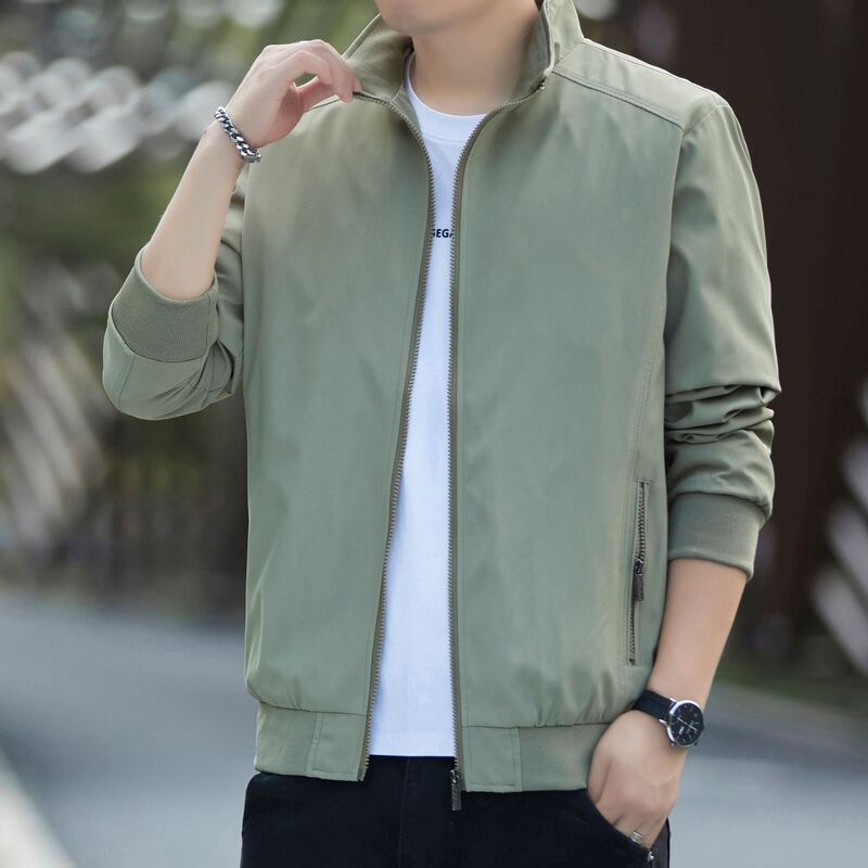 Spring and Autumn Men's Jackets Solid Color Stand Collar Jackets Can Be Embroidered and Printed Logo Work Clothes Casual Work Jackets
