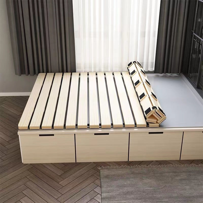 zsr Japanese-style tatami breathable and moisture-proof bed frame rental house floor-standing wooden bed solid wood waist protection hard bed board row