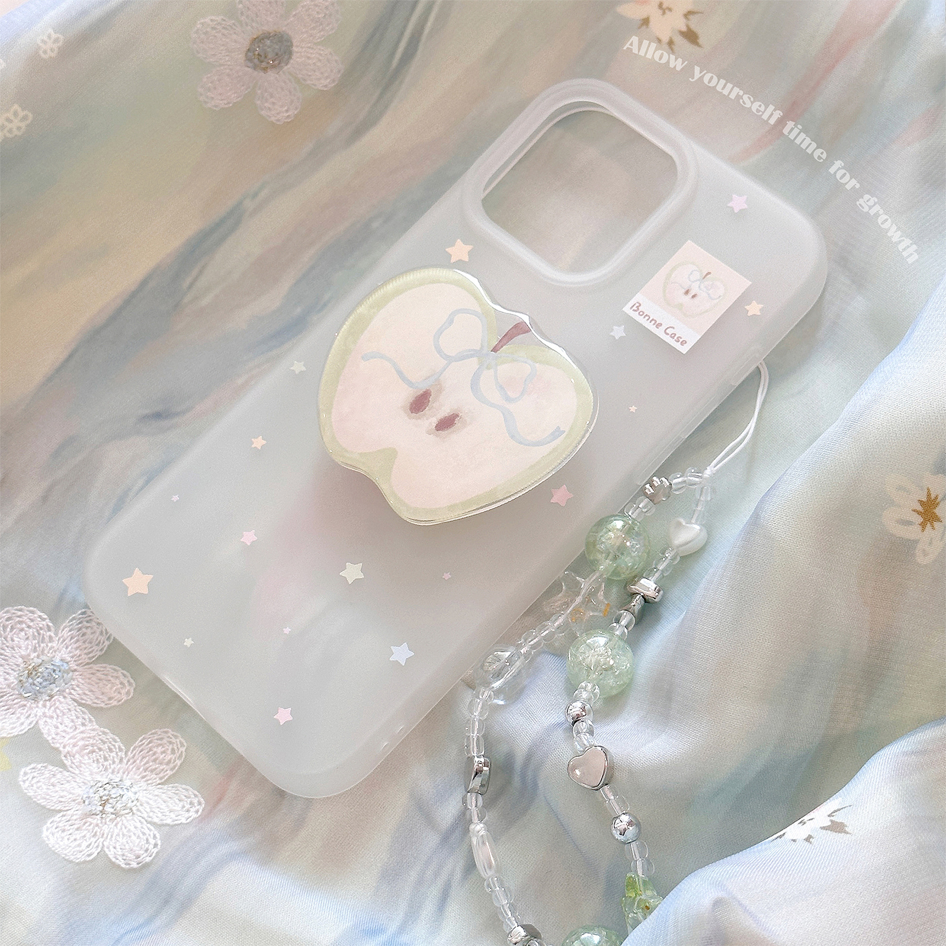 青苹果支架适用苹果16promax手机壳iphone15小众涂鸦14硅胶17挂链