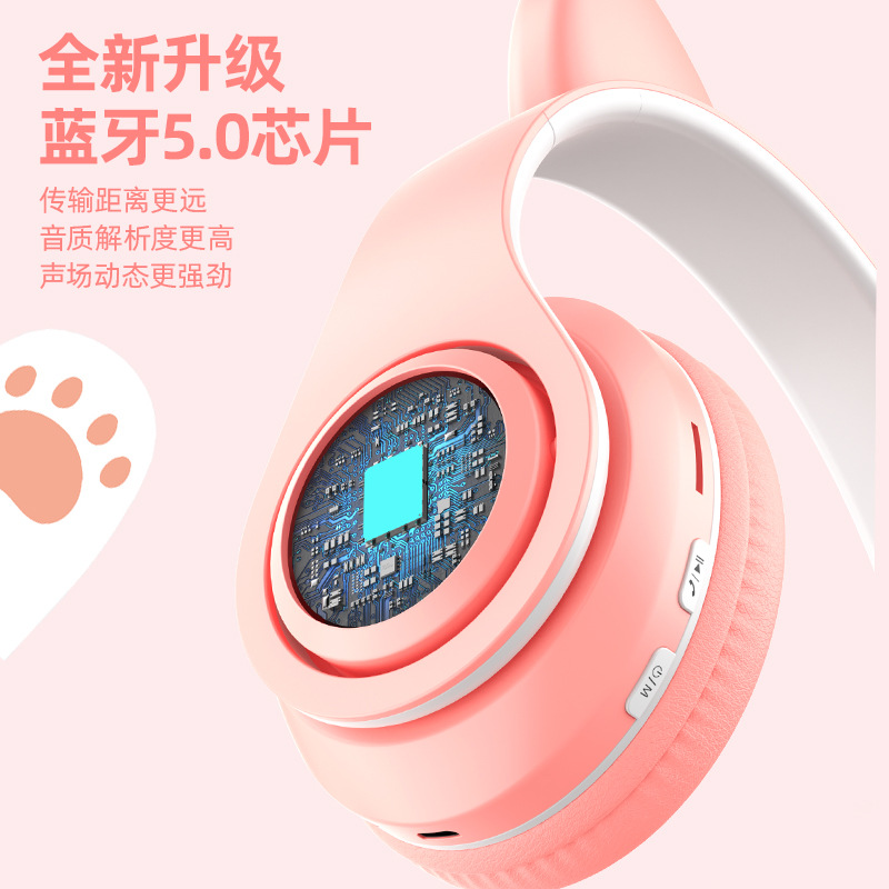 Audífonos B39 con Orejas de Gato y Luz Intermitente, Bajos Profundos, Audífonos Inalámbricos Bluetooth Plegables, Disponibles en Stock