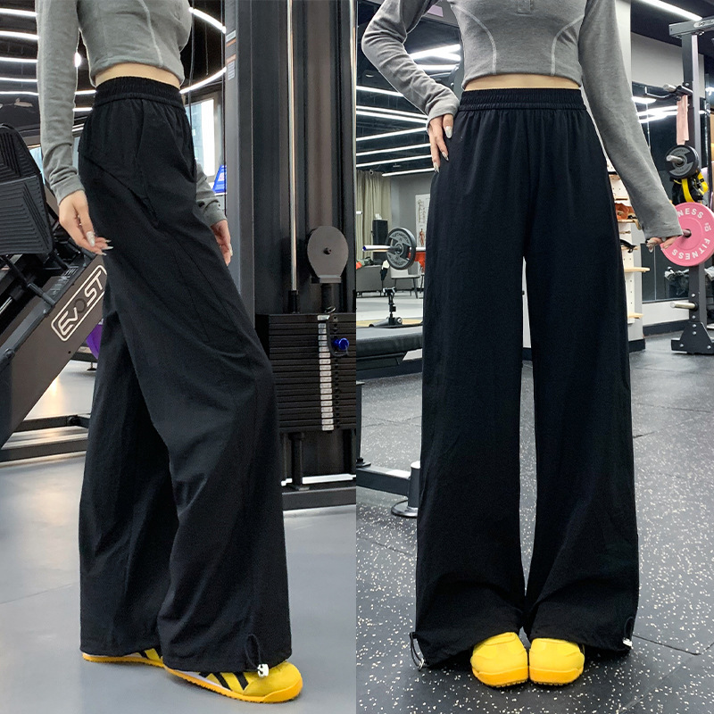 Women's Summer New Thin Sports Cargo Pants, American-Style Straight-Leg Pants, High-Waisted, Loose, Slimming, Casual Quick-Dry Wide-Leg Pants Women's Summer New Thin Sports Cargo Pants, American-Style Straight-Leg Pants, High-Waisted, Loose, Slimming, Casual Quick-Dry Wide-Leg Pants