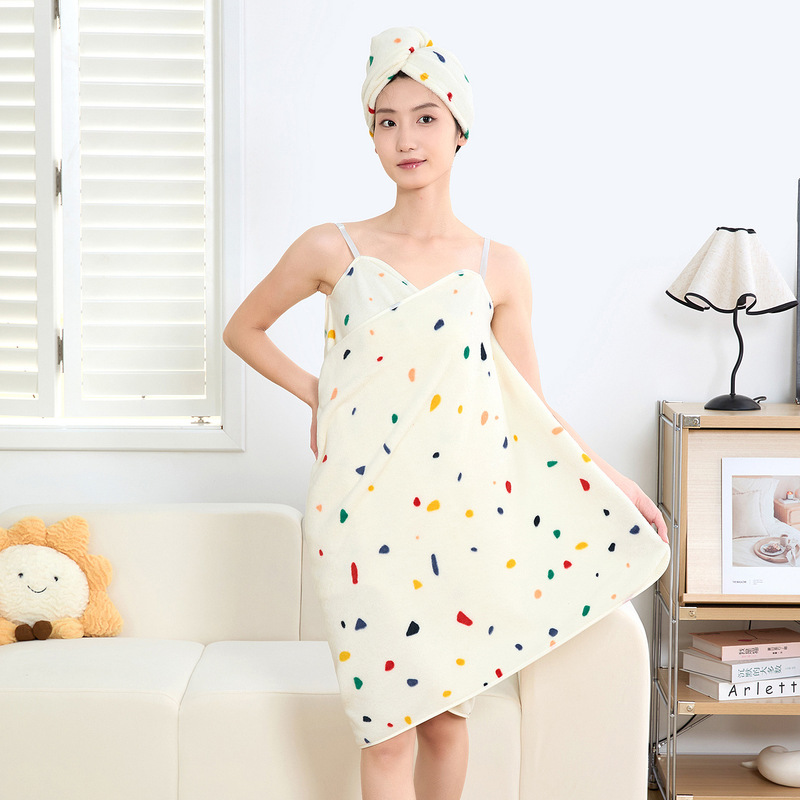 Adult Bath Skirt Polka Dot Bath Towel Thickened Coral Velvet Adult Beach Towel Quick-Drying Bathrobe Set Manufacturer Absorbent Bath Towel