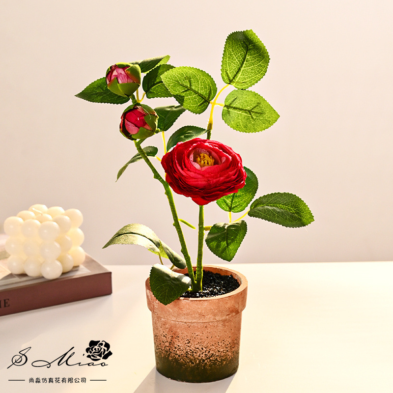 Santou Tea Mei pequeña plantación de bonsai floral imitación decoración de plantación verde decoración de flores de bonsai en el hogar sala de estar