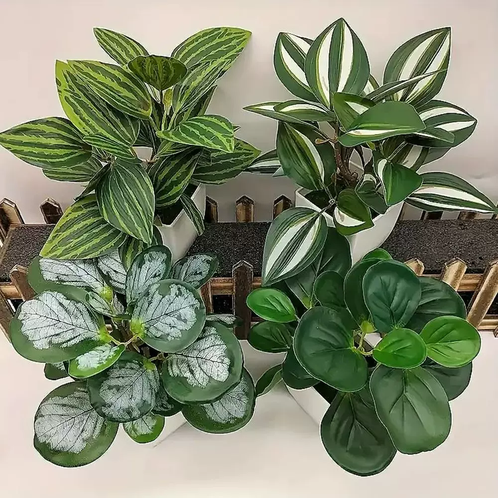 仿真盆栽 家居装饰叶子植物假花豆瓣叶金钱叶办公室装饰小盆栽