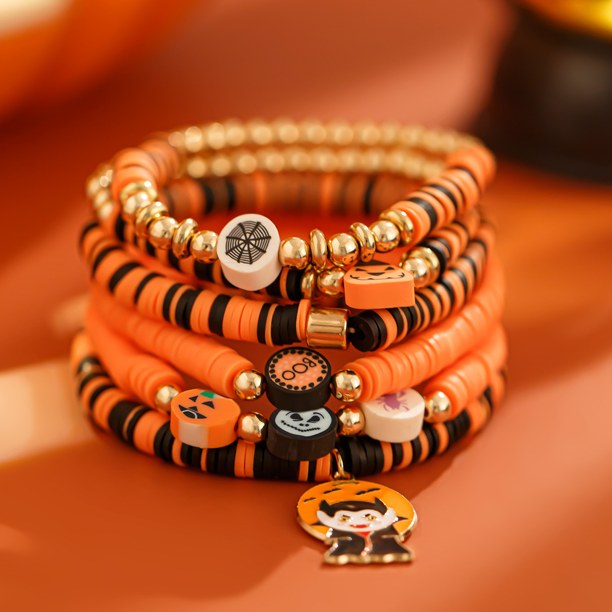 Pulsera de cerámica blanda multicapa con diseño de calabaza fantasma y viento de Ins, pulsera de bruja fantasma para fiesta de Halloween_voghion.com