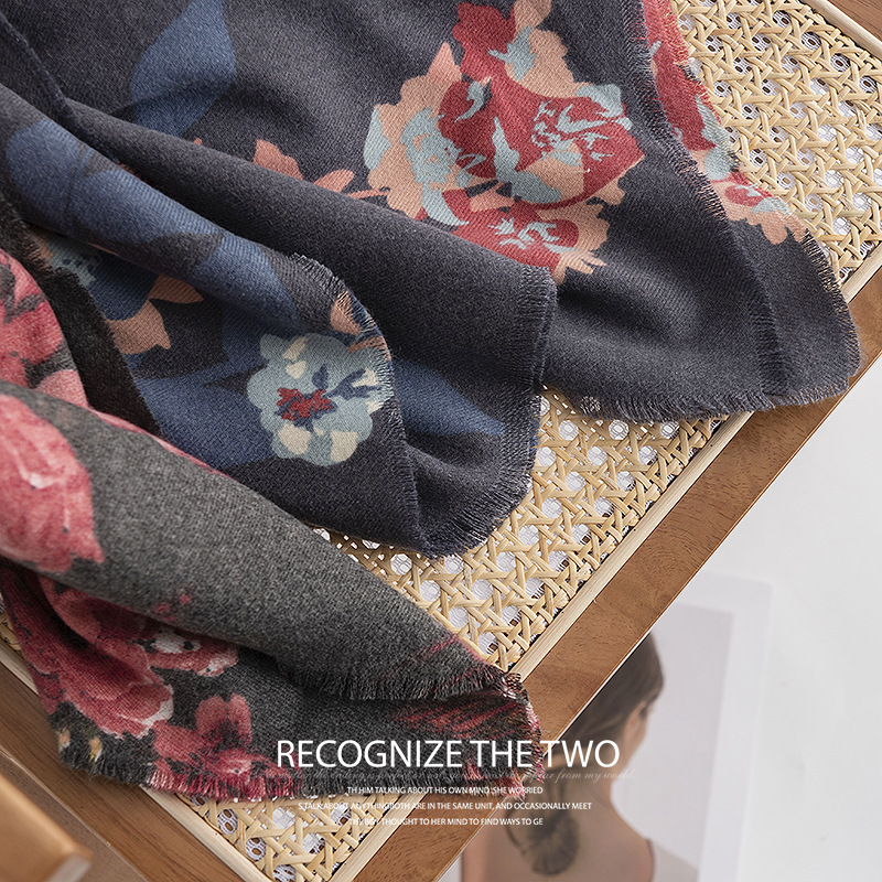 Sciarpa calda in cashmere artistico da donna invernale stampata 2024, scialle in stile etnico_voghion.com