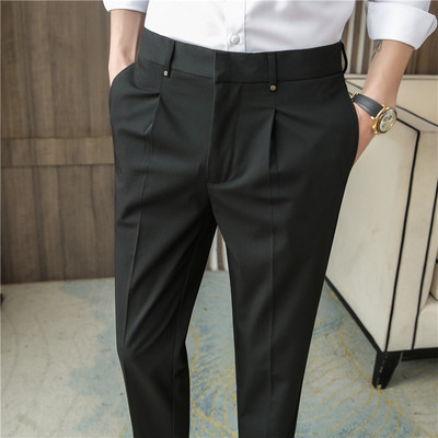 男裝批發男士九分褲免燙抗皺西褲舒適彈力小腳九分西褲