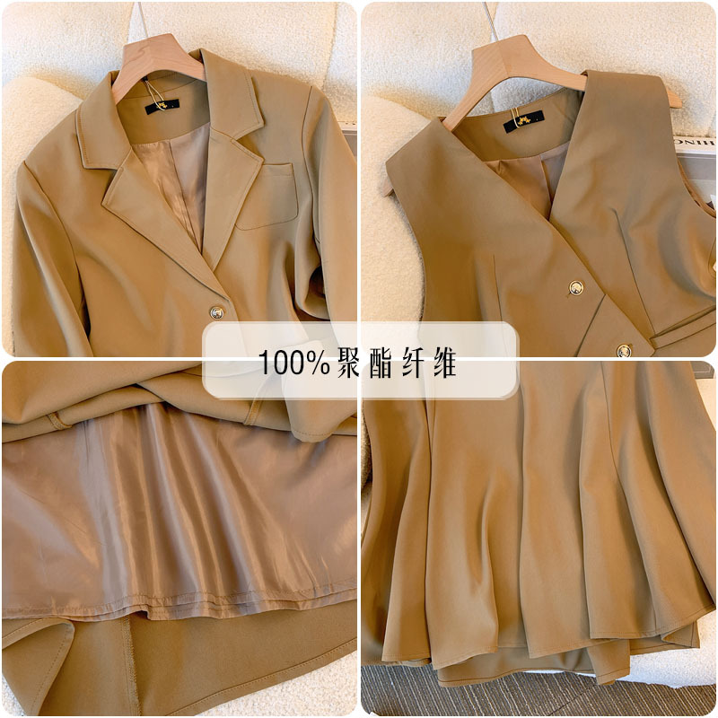 120-300 size women's suit jacket vest pleated skirt three piece set 2024 autumn/winter new chubby MM