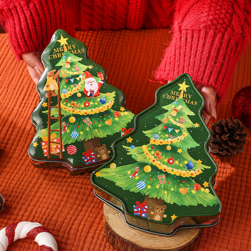 圣诞异形创意铁盒马口铁盒圣诞树小礼物糖果玩具包装盒密封收纳盒