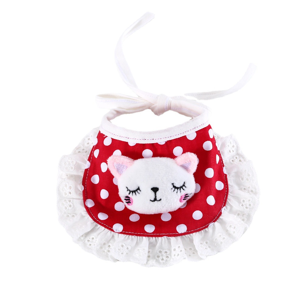 Mascota gato cachorro de dibujos animados Polka Dot Plaid encaje oso pequeño pato amarillo babero puro algodón lindo babero collar conejo