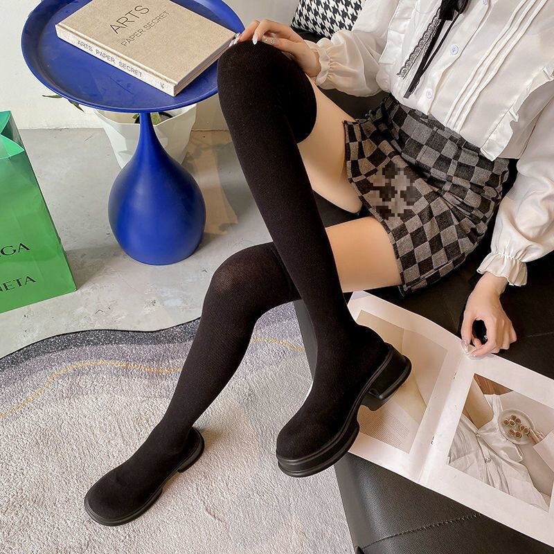 Over-The-Knee Boots, Knitted Elastic Boots, High-Heeled Socks, Thick-Soled Long Boots, Slimming and Leg-Slimming Over-The-Knee Boots for Women