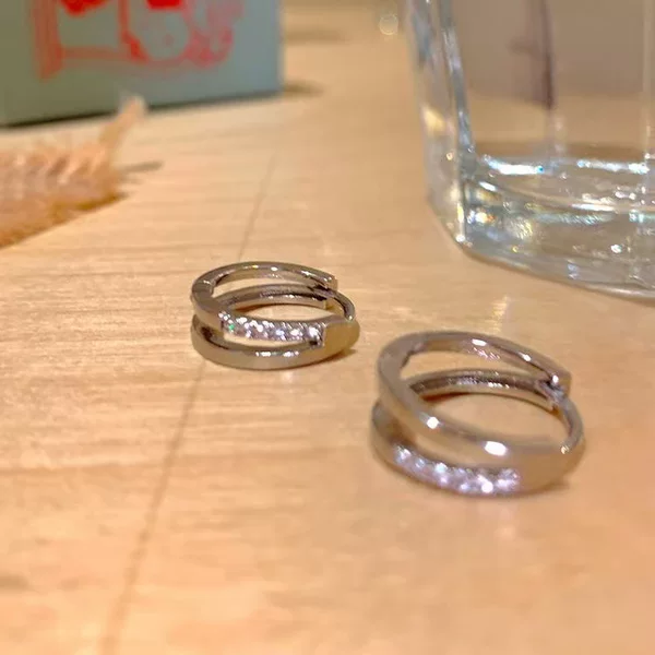 Light Luxury Niche Super Shiny Full Diamond Earrings for Women, Versatile, Simple, Elegant, High-End Design, Double-Layered Small Hoop Earrings Ins