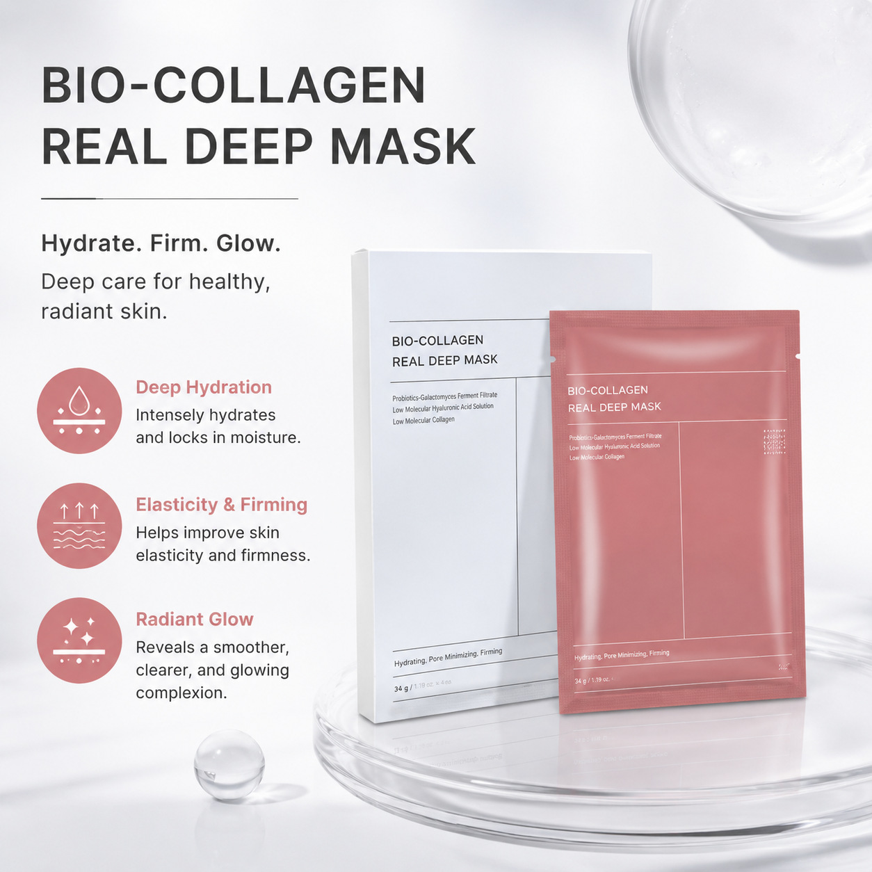 Cross-Border Foreign Trade Bio-Collagenrealmask Split-Type White-To-Transparent Collagen Mask in Stock