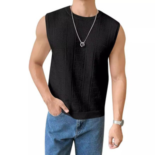 Summer Men's New Solid Color Sweater Fashionable Men's Sleeveless Top Hollow Breathable Round Neck Casual Vest