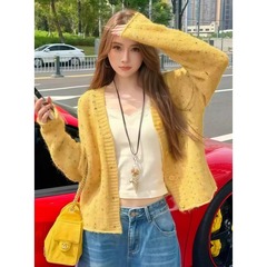 韩系彩色毛球针织开衫毛衣女2025秋季新款宽松慵懒松弛感小众上衣