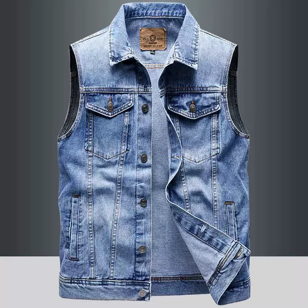 2026 Spring and Autumn Men's Slim Fit Denim Vest with Ripped Details, Formal Korean Style Retro Vest, Trendy Sleeveless Jacket, Plus Size
