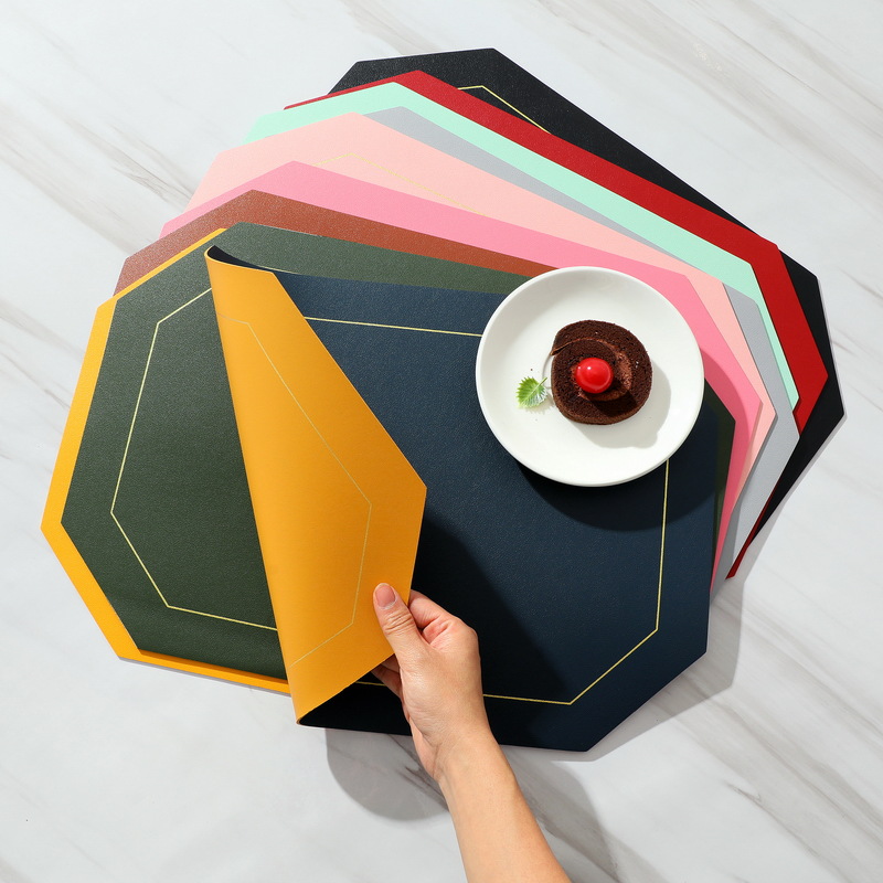 Nordic ins Western mantel a prueba de aceite estera de la tabla de PVC estera de la placa de color sólido de cuero doble cuadrado placemat fábrica al por mayor