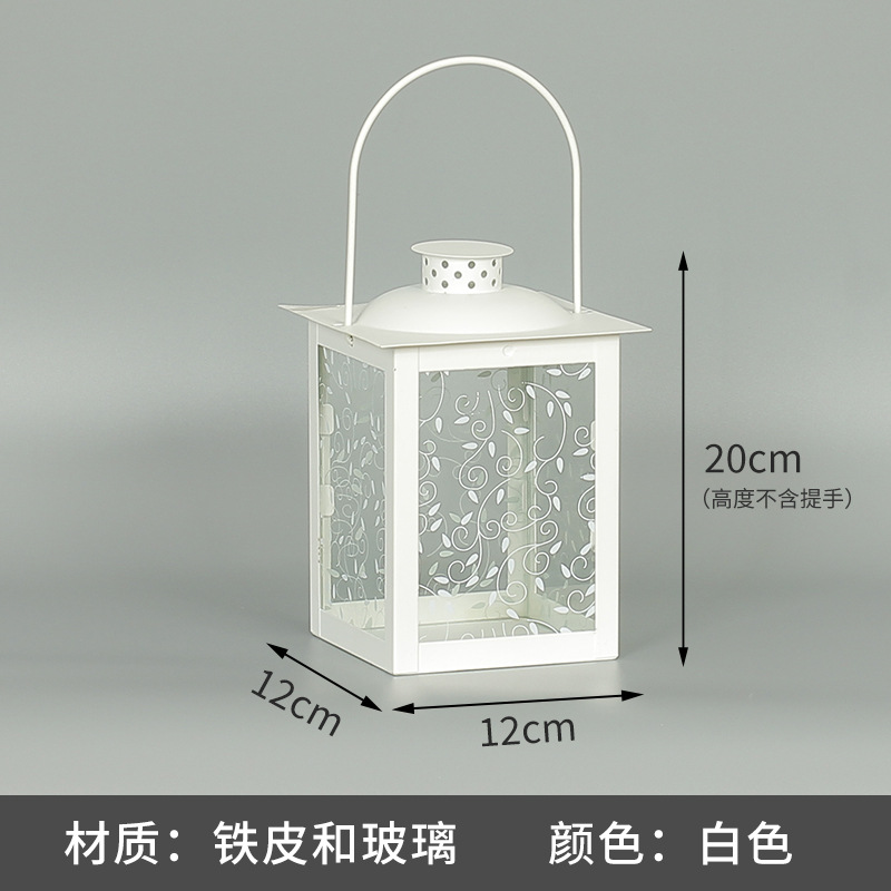 Blanco boda candelabro linterna boda carretera plomo accesorios atmósfera lámpara Marruecos viento lámpara decoración a prueba de viento vela pantalla