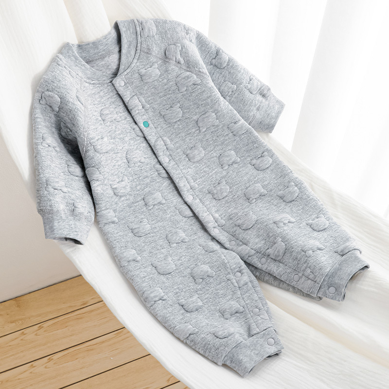 Baby Pure Cotton Air Layer Robe, Infant Three-Layer Warm Long-Sleeved Crawler Suit, Spring Kidsren's Jumpsuit, Autumn and Winter Style