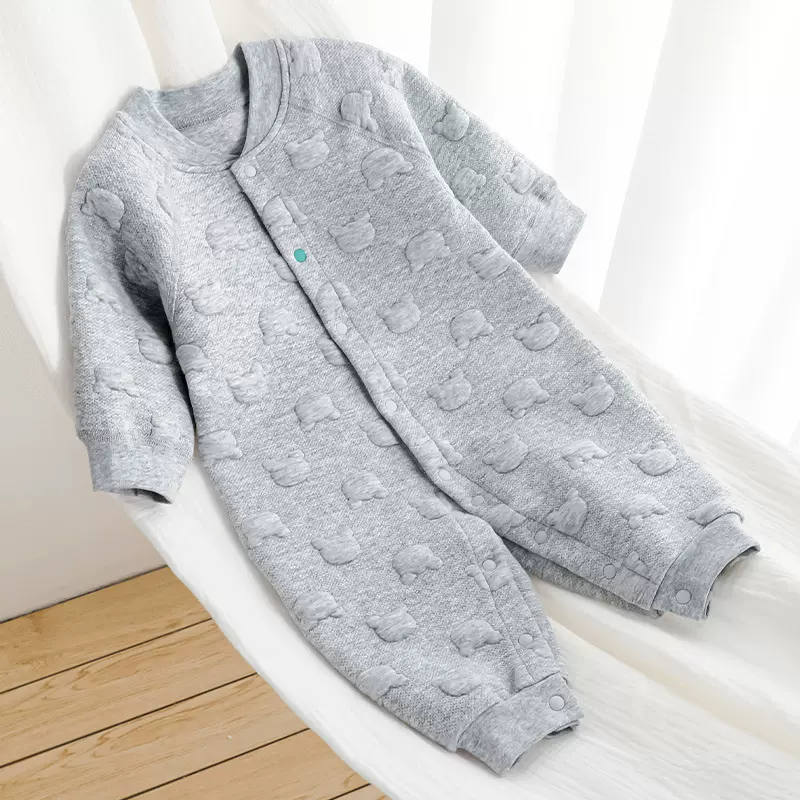 宝宝纯棉空气层哈衣 婴幼儿三层保暖长袖爬服春儿童连体衣 秋冬款