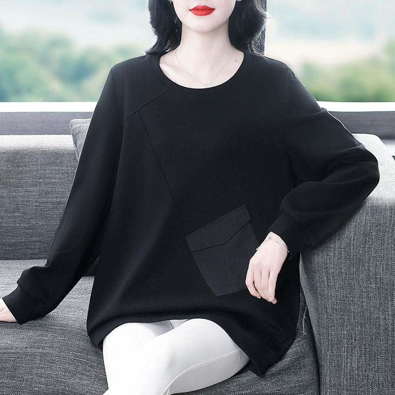 Demi-season keep warm sweatshirt, long-sleeve for mother, plus size, fitted, oversize