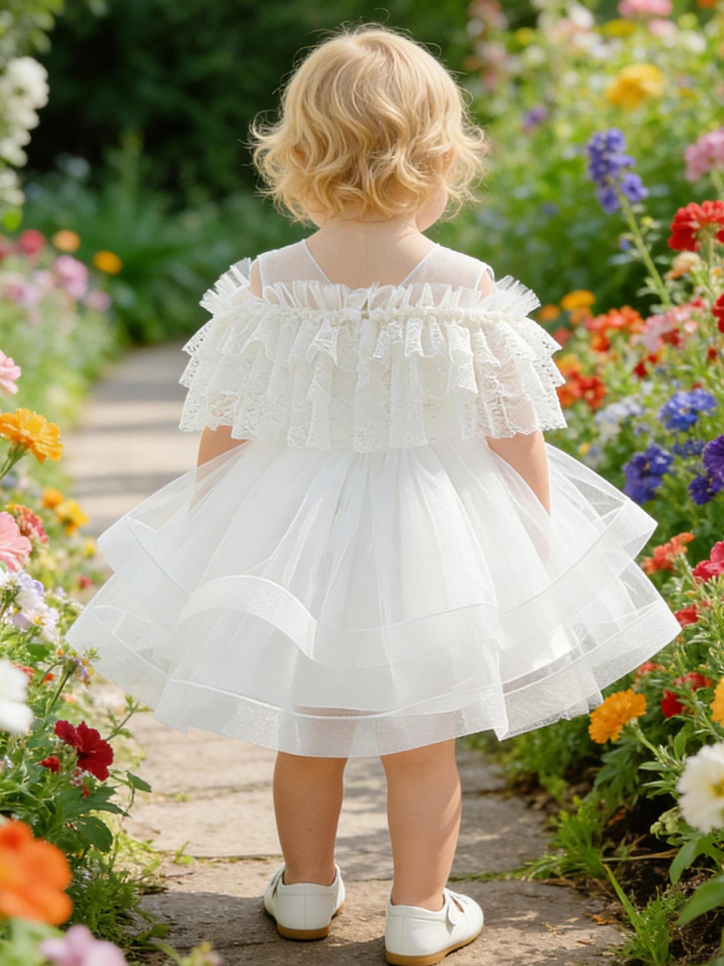 Vestido de verano 2026 de nuevo estilo para niñas, vestido con encaje, falda tutú de malla, vestidos infantiles