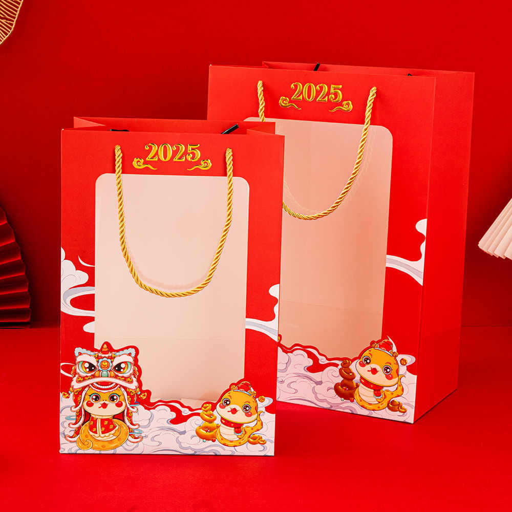 Bolsa de regalo de ventana de la serpiente, bolsas de mano, bolsas de embalaje, regalo de Año Nuevo, Festival de Primavera, rojo, 2025 nuevo, de alta calidad