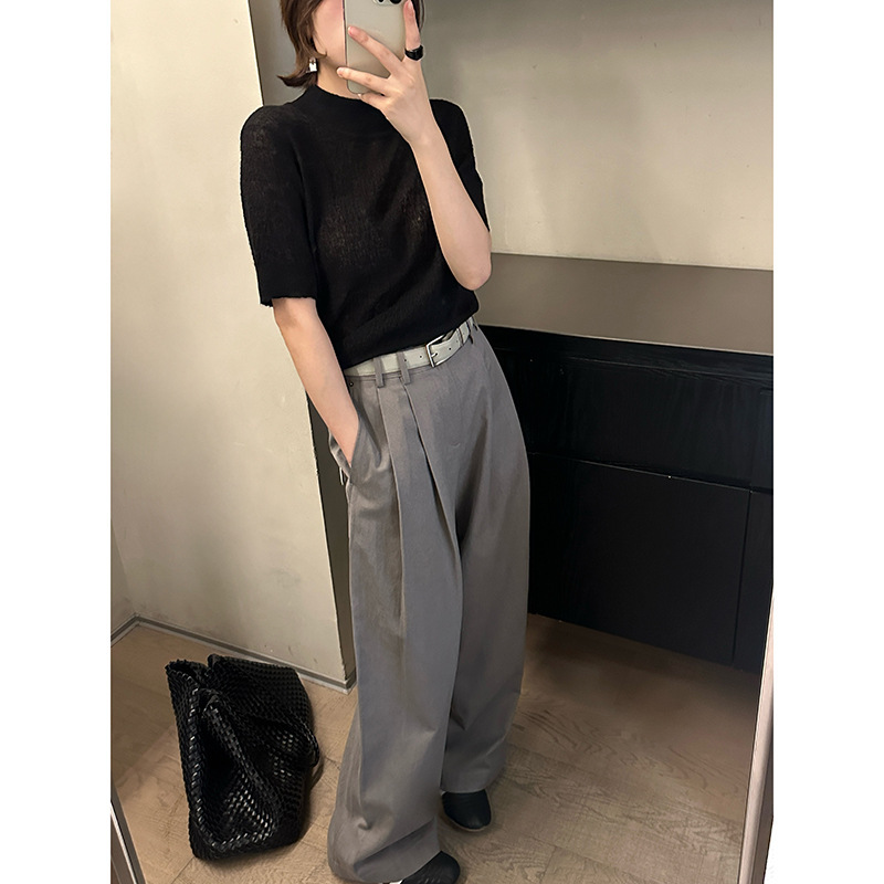 MMC肌理感短袖针织衫女秋季新款韩系修身显瘦马海毛半高领打底衫|undefined