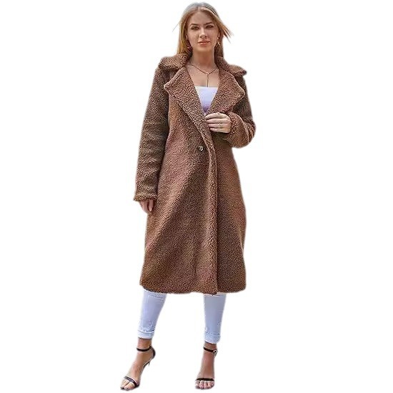 Ropa de mujer Abrigo de piel largo de terciopelo de doble cara de color sólido de manga larga con solapa nueva de otoño e invierno para mujer_voghion.com