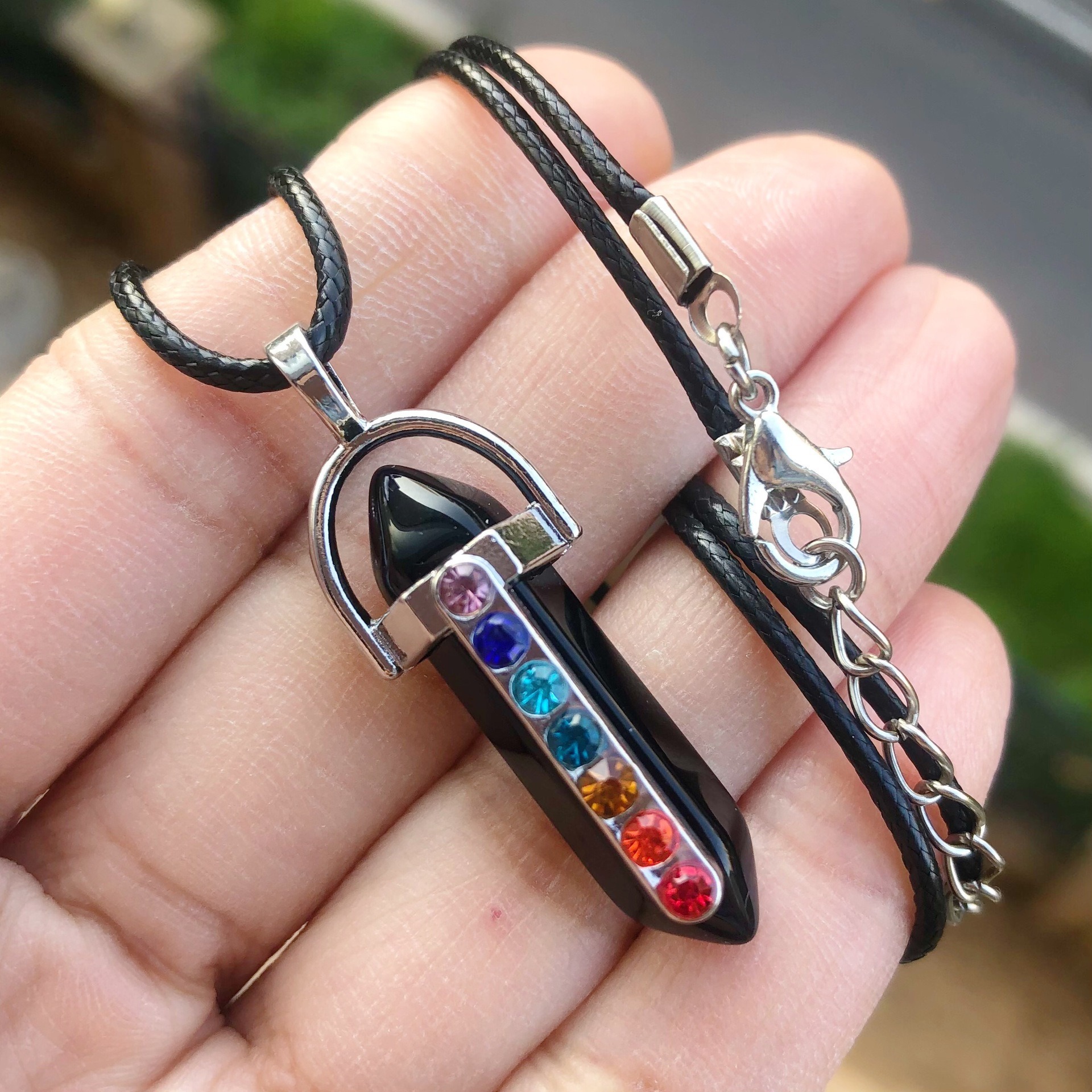 1 Piece Quantity Casual Retro Geometric Zircon Natural Stone Leather Rope Wholesale Pendant Necklace