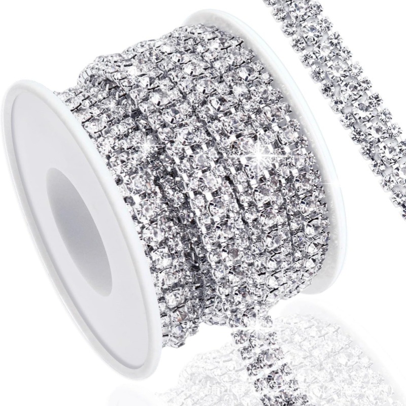 跨境爆款电镀密爪钻链三排水钻爪链条DIY手机壳服装辅料钻链配饰