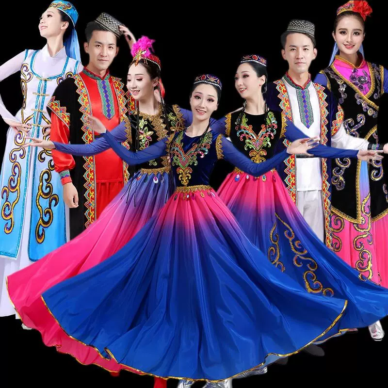 新款新疆舞蹈开场舞大摆裙民族风维族藏族舞台装演出服表演服